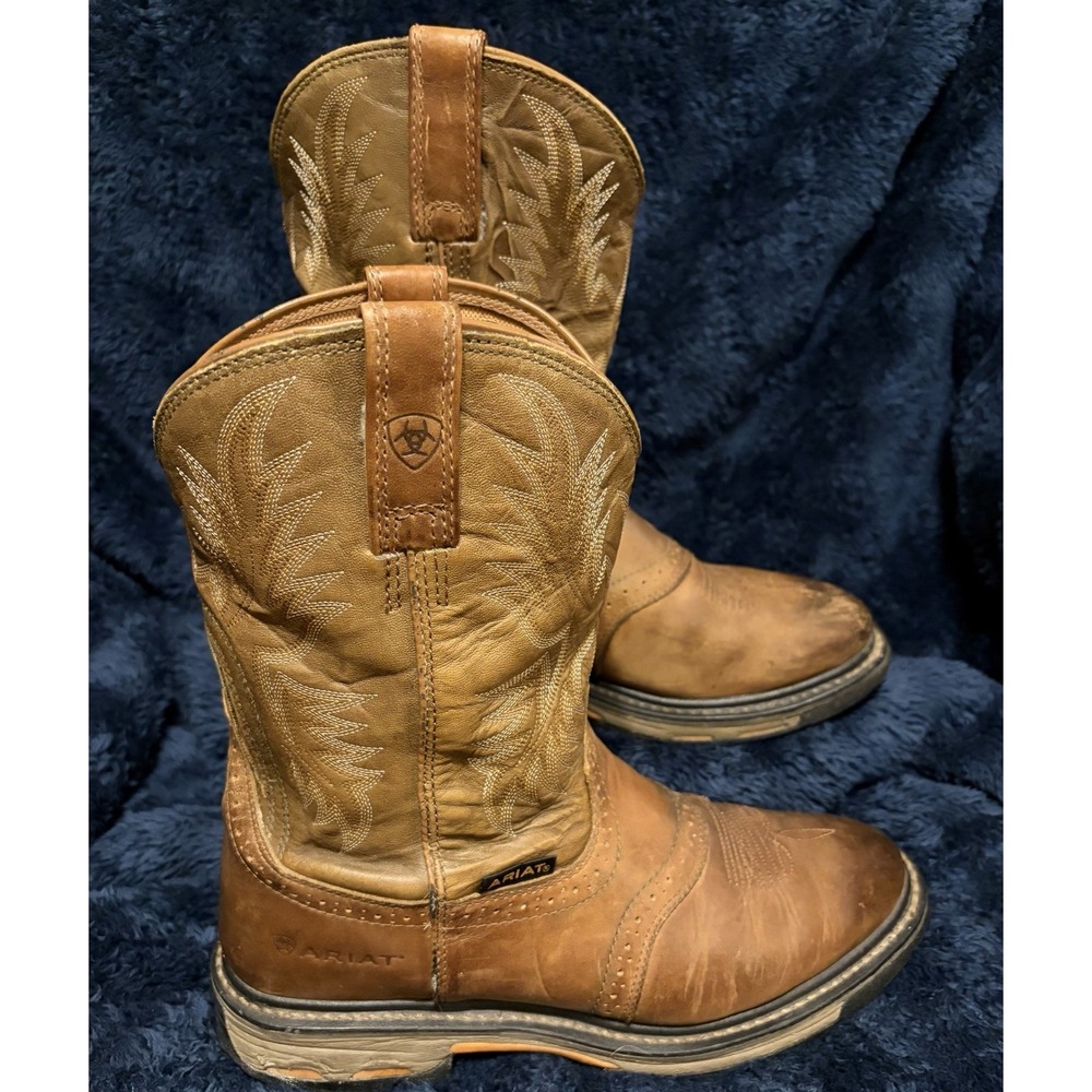 Mens ARIAT Workhog Soft Toe Work Boots 10.5 EE Two Tone Brown Leather Western